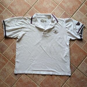 SDI‎ Polo Shirt Mens Medium White Santa Maria Crest Short Sleeve Cotton Striped